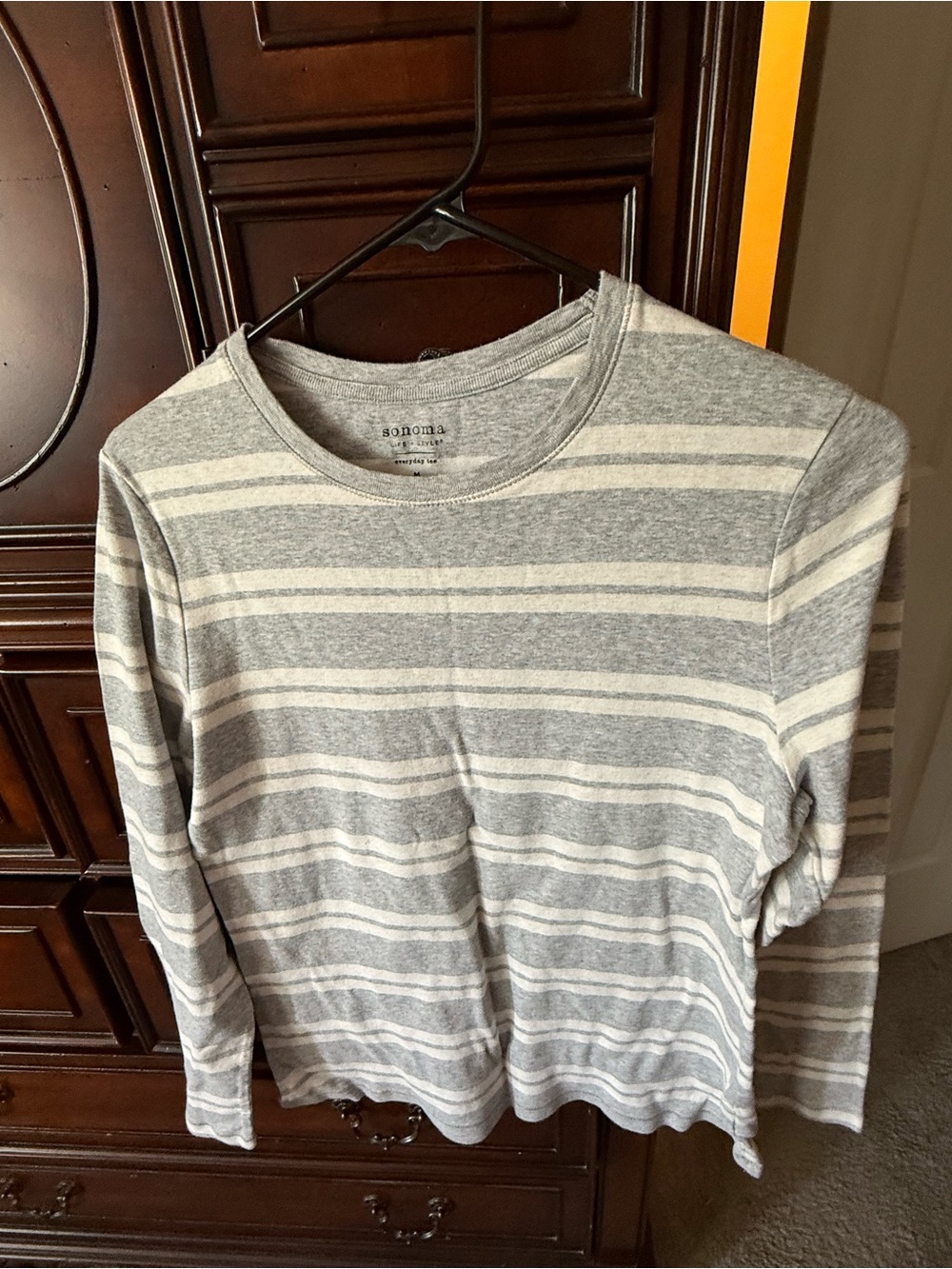 Sonoma Gray and White Striped Long Sleeve Tee